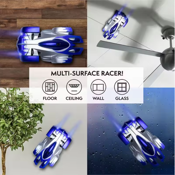 Wall climbing remote control stunt car